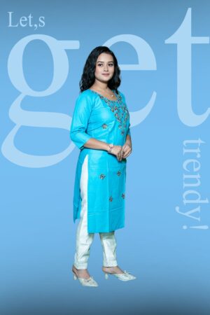 Light Blue Embroidered KURTI