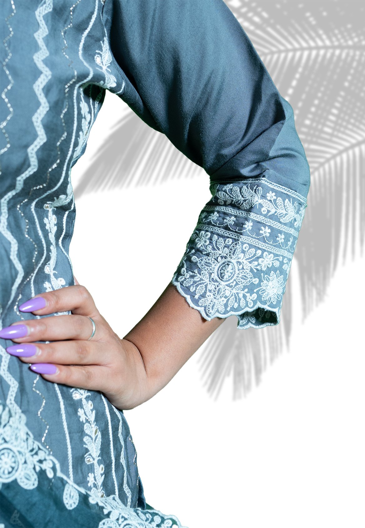 Grey Thread Work Kurta Set - Image 2