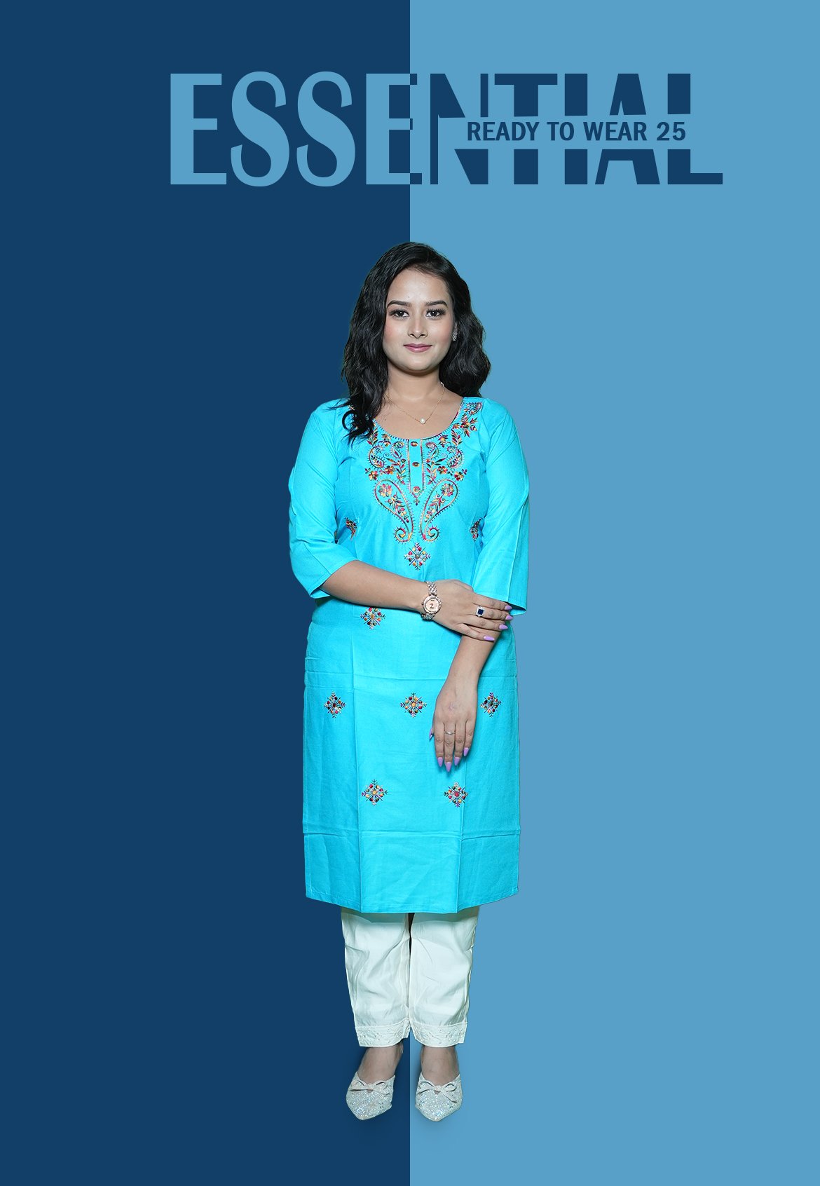 Light Blue Embroidered KURTI - Image 3