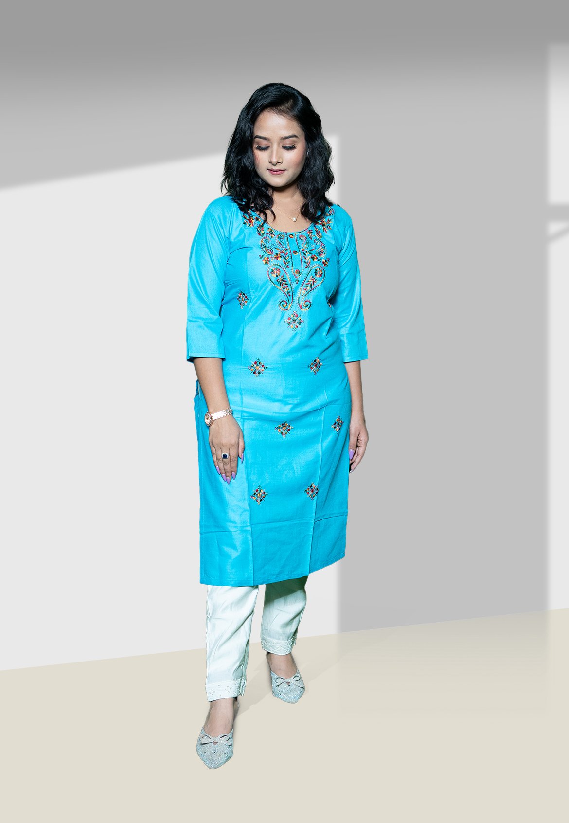 Light Blue Embroidered KURTI - Image 2