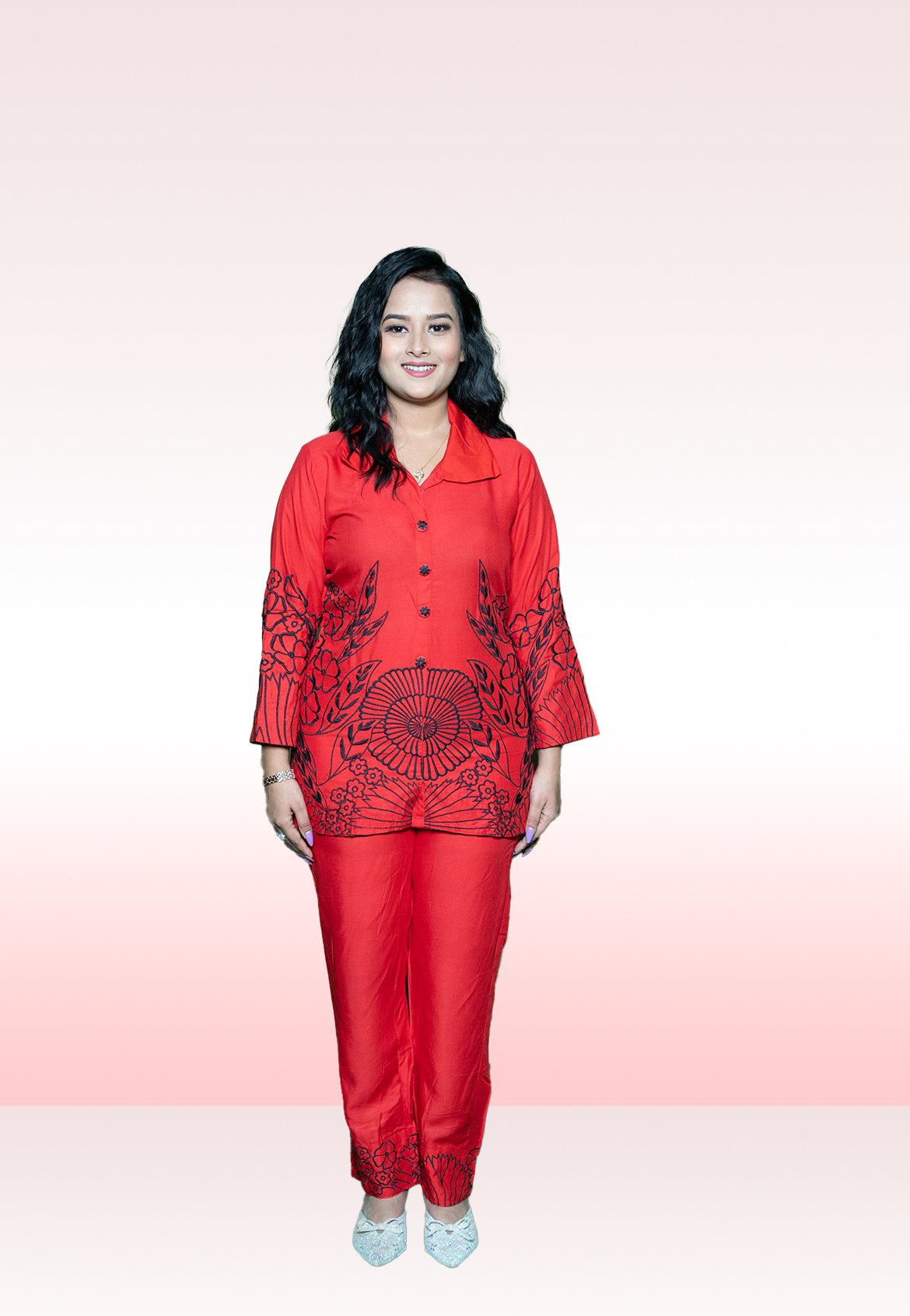 Red & Black hand Work Co-ord Set - Image 2