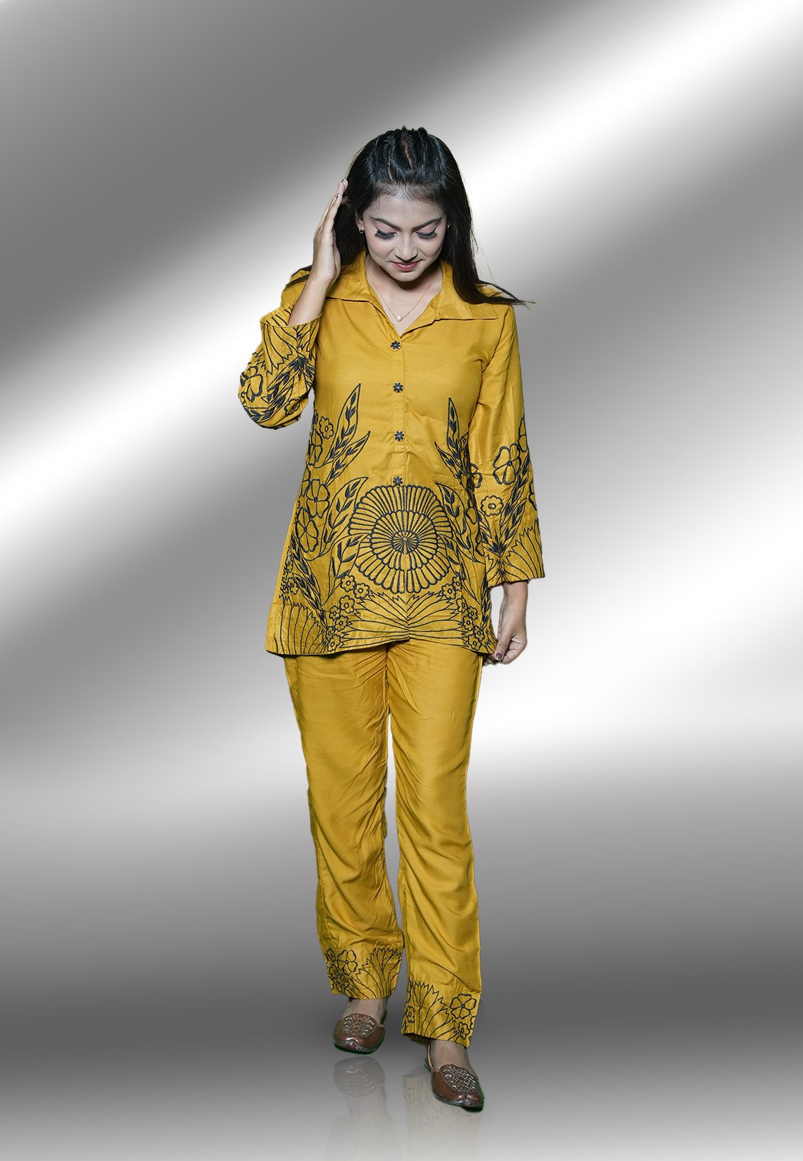 Mustard hand Work Co-ord Set - Image 3