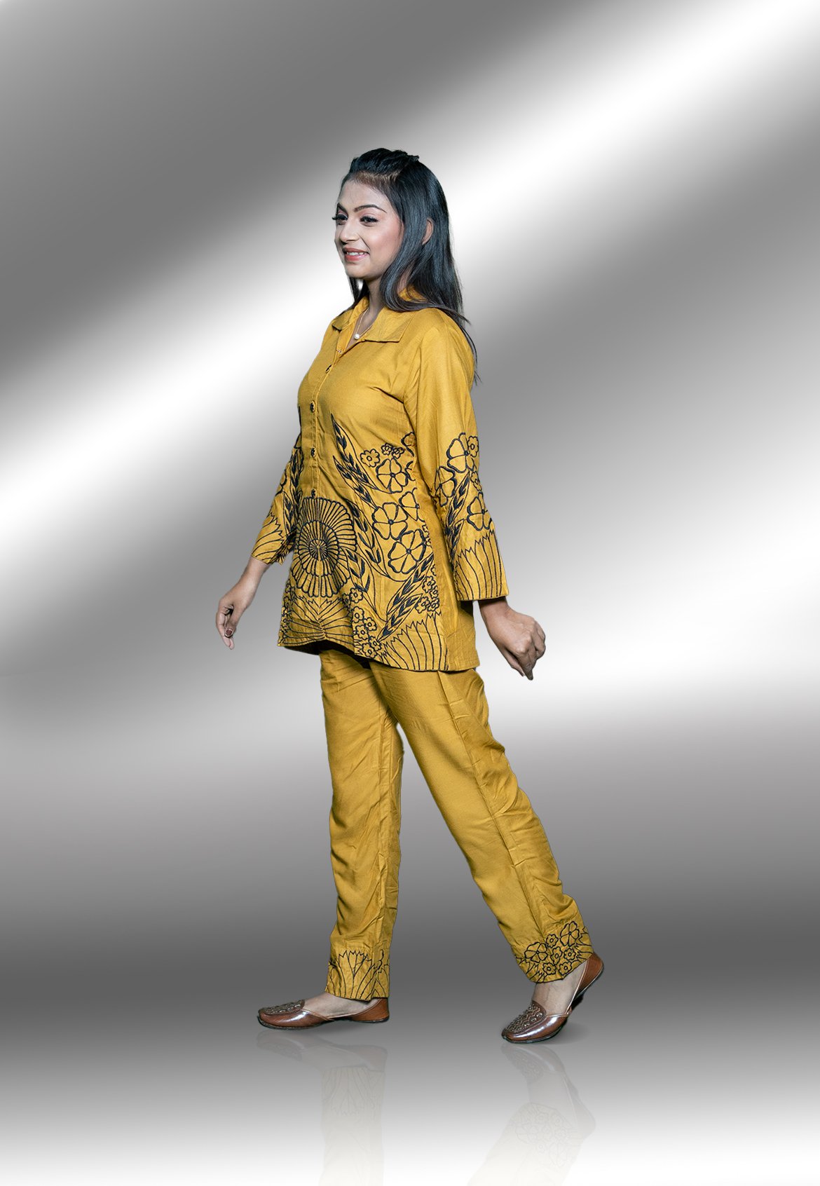 Mustard hand Work Co-ord Set