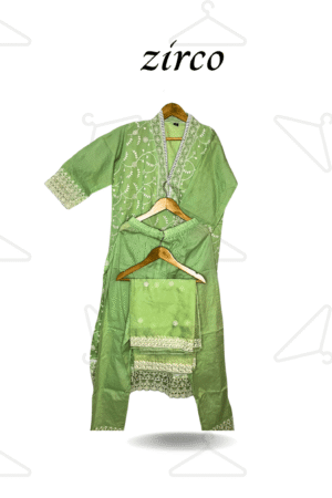 Floral Thread Work Kurta with Trousers & Dupatta